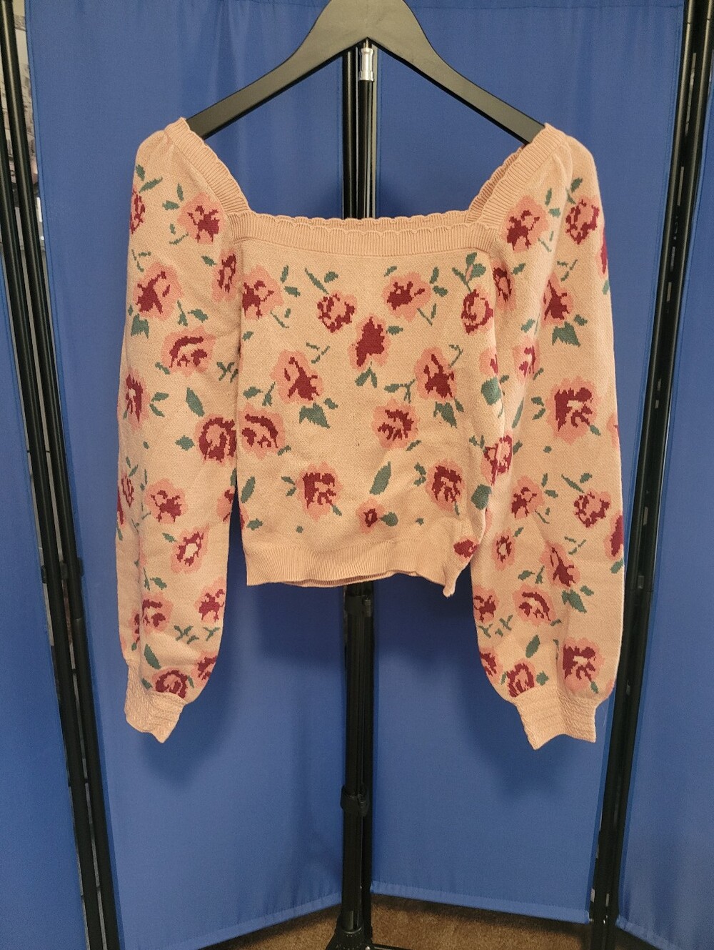 Pink Floral Square-Neck Crop Sweater - Picture 5 of 5